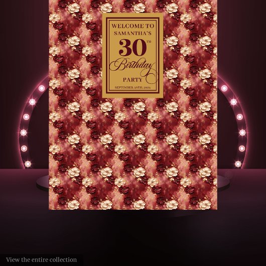 Mooie Blush Bourgogne Goud 30ste Verjaardag Banner Wandkleed