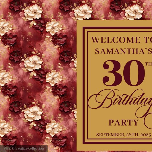 Mooie Blush Bourgogne Goud 30ste Verjaardag Banner Wandkleed