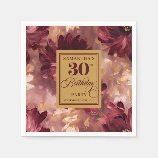 Mooie Blush Bourgondië Gold Boho 30e verjaardag Servet (Voorkant)