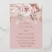 Mooie Blush Dusty Roos bruiloft Roos Gold Folie Uitnodiging (Voorkant)