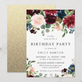 Mooie Blush en Bourgogne goudfeest Kaart (Voorkant / Achterkant)