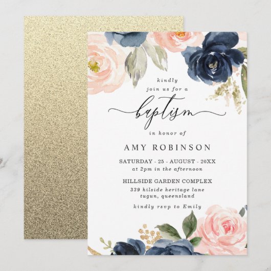 Mooie Blush en nasie bloemen Jongen Girl Baptisme Kaart (Voorkant / Achterkant)