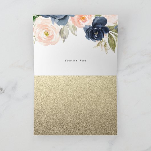 Mooie 'Blush' en 'Navy Floral Spring Wedding' Bedankkaart (Binnen)