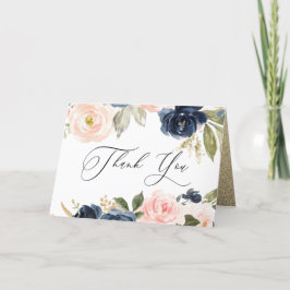 Mooie 'Blush' en 'Navy Floral Spring Wedding' Bedankkaart
