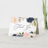 Mooie 'Blush' en 'Navy Floral Spring Wedding' Bedankkaart (Voorkant)