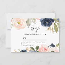Mooie 'Blush' en 'Navy Floral Spring Wedding' RSVP Kaartje