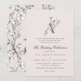 Mooie blush Floral 'A'-Monogram op zak Kaart