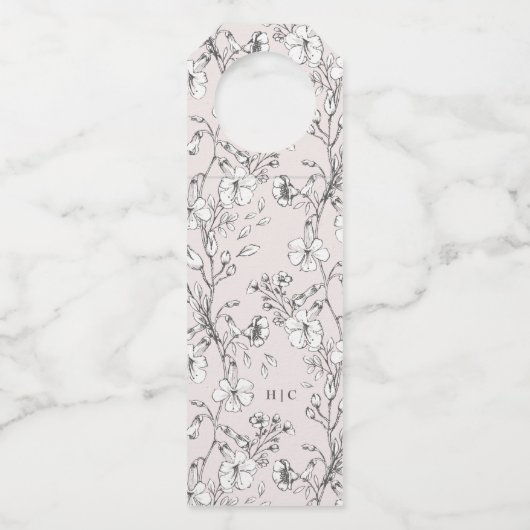 Mooie Blush Floral Monogram Sketched Wedding Flessenhanger (Voorkant)