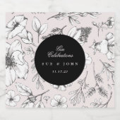 Mooie Blush Floral Monogram Sketched Wedding Likeurfles Etiket (Enkel label)
