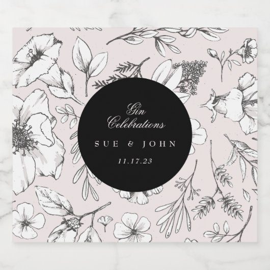 Mooie Blush Floral Monogram Sketched Wedding Likeurfles Etiket (Enkel label)