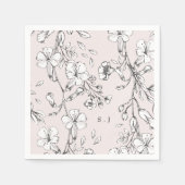 Mooie Blush Floral Monogram Sketched Wedding Servet (Voorkant)
