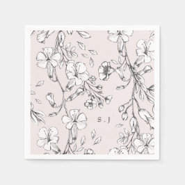 Mooie Blush Floral Monogram Sketched Wedding Servet