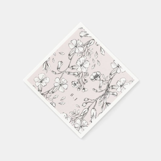 Mooie Blush Floral Monogram Sketched Wedding Servet (Hoek)