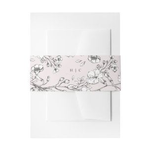 Mooie Blush Floral Monogram Sketched Wedding Uitnodigingen Wikkel