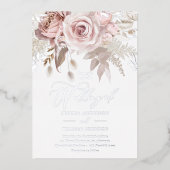 Mooie blush Floral Wedding Silver Folie Uitnodiging (Voorkant)