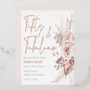 Mooie Blush Flowers 50e Verjaardag Roos Goud Folie Uitnodiging