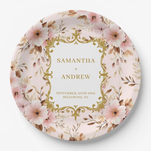 Mooie Blush Gold Trouwpapier Borden Papieren Bordje (Voorkant)