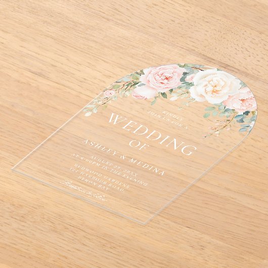 Mooie Blush & Ivoor Bloemen Huwelijk Acryl Uitnodigingen (Laagn)