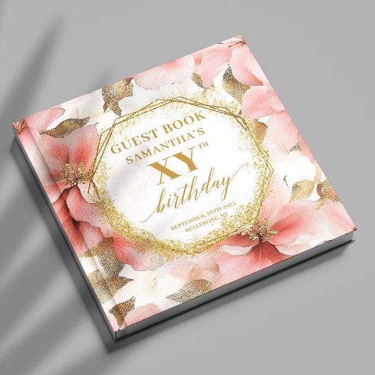 Mooie Blush Ivoor Goud Bloemen Verjaardag Gastboek Gastenboek