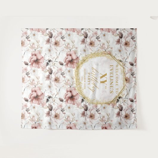 Mooie blush ivoor gouden verjaardag foto achtergro wandkleed (Voorkant (horizontaal))