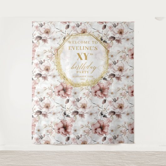 Mooie blush ivoor gouden verjaardag foto achtergro wandkleed (Voorkant)