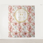 Mooie Blush Ivory Gouden Verjaardag Foto Booth Wandkleed (Voorkant)