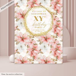 Mooie Blush Ivory Gouden Verjaardag Foto Booth Wandkleed