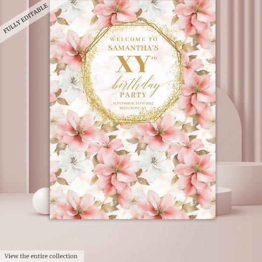 Mooie Blush Ivory Gouden Verjaardag Foto Booth Wandkleed