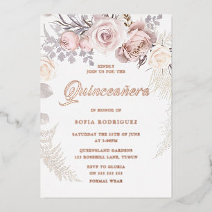 Mooie Blush Krans Roze Goud Quinceanera Feest Folie Uitnodiging