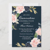 Mooie blush & Navy Elegant Quinceanera Party Kaart (Voorkant)