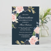 Mooie blush & Navy Elegant Quinceanera Party Kaart (Staand voorkant)