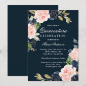 Mooie blush & Navy Elegant Quinceanera Party Kaart (Voorkant / Achterkant)
