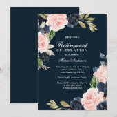Mooie Blush & Navy Elegant Retirement Party Kaart (Voorkant / Achterkant)