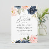 Mooie Blush & Navy Flowers Bachelorette Party Kaart (Staand voorkant)