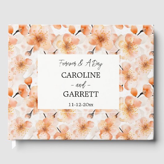 Mooie Blush Perzik Bloemen Bruiloft Gastenboek (Voorkant)