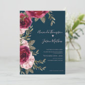Mooie Blush Pink Burgundy Floral Wedding Kaart (Staand voorkant)