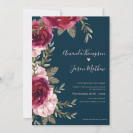Mooie Blush Pink Burgundy Floral Wedding Kaart