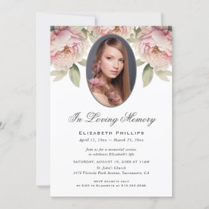 Mooie Blush Pink Floral Foto Memorial Service Kaart