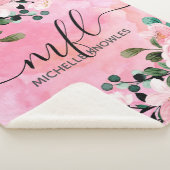 Mooie Blush Pink Floral Trendy Script-monogram Sherpa Deken (3/4)
