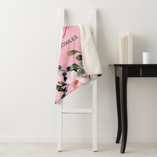 Mooie Blush Pink Floral Trendy Script-monogram Sherpa Deken (In situ)
