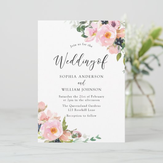 Mooie Blush Pink Flowers Spring Weddenschap Kaart (Staand voorkant)