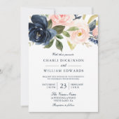 Mooie Blush Pink & Navy Spring Wedding Kaart (Voorkant)