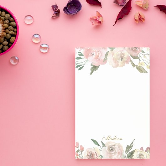 Mooie Blush Pink Peony Floral Monogram Post-it® Notes