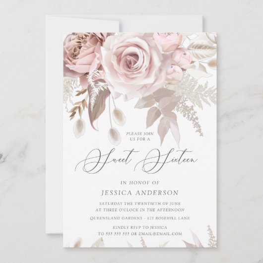 Mooie, blush-Roos & ivoorzweet-zestien Kaart (Voorkant)