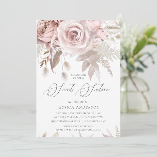 Mooie, blush-Roos & ivoorzweet-zestien Kaart (Staand voorkant)