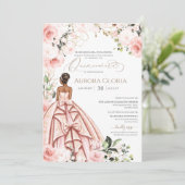 Mooie blush Roos  roze konijn Quinceanos Kaart (Staand voorkant)