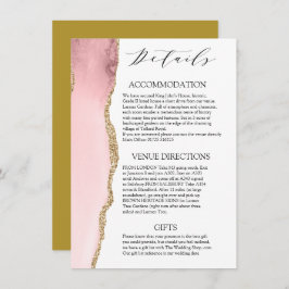 Mooie Blush Roze Agaat Moderne trouwdetails Informatiekaartje