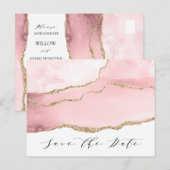 Mooie Blush Roze Agate Moderne Save the Date Aankondigingskaart (Voorkant / Achterkant)