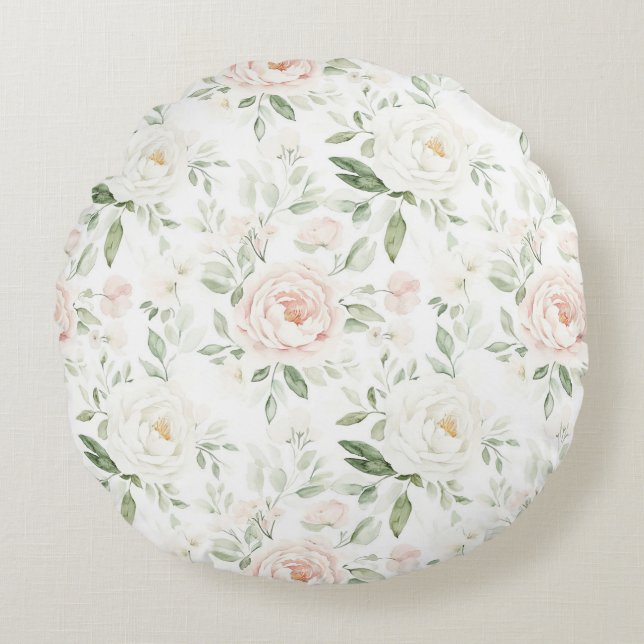 Mooie Blush Roze Bloem Rond Kussen (Voorkant)