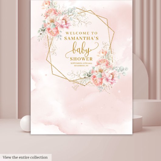 Mooie blush roze bloemen baby shower achtergrond wandkleed